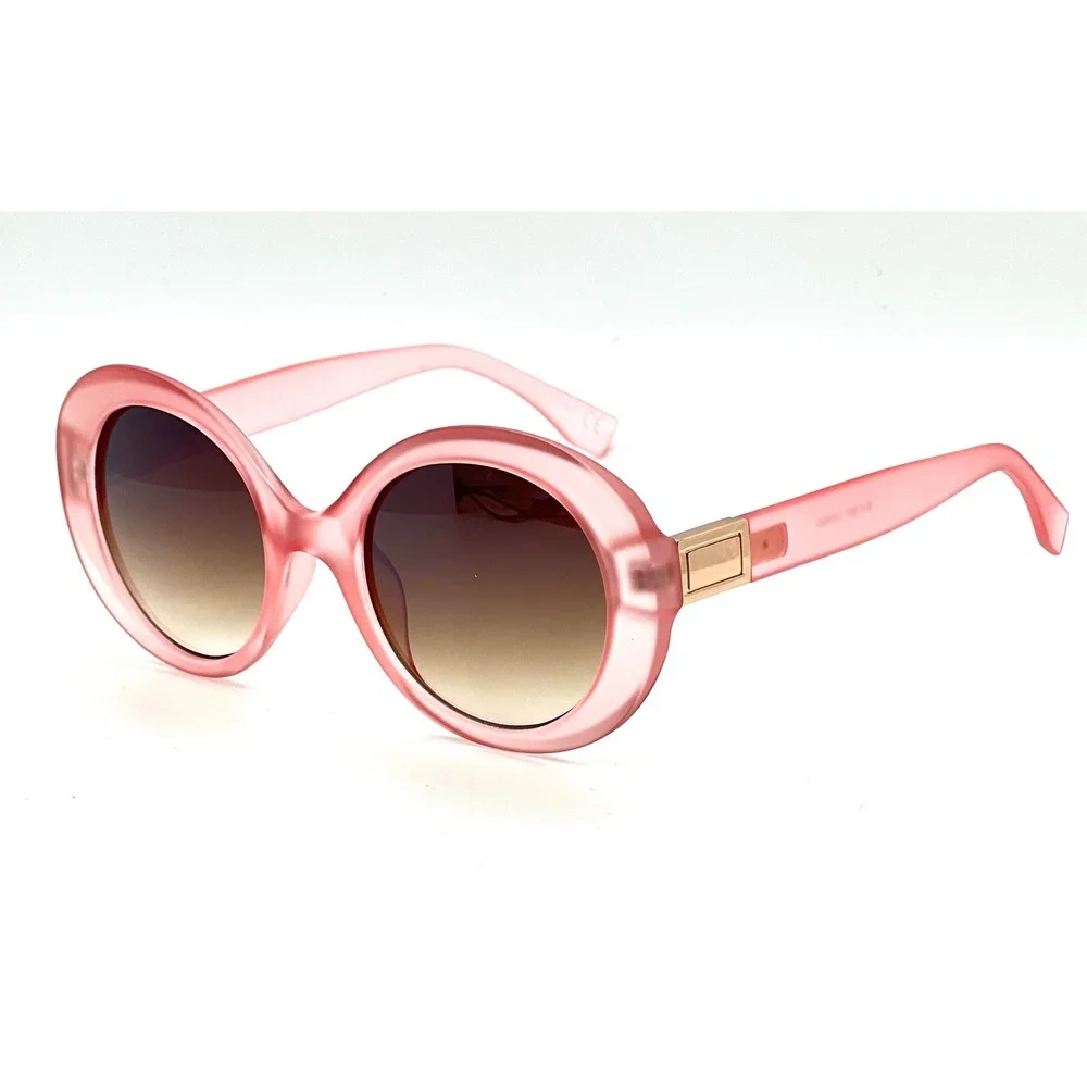Chic Oversized Round Sunglasses Pink Translucent Gradient Lenses Gold Accent New